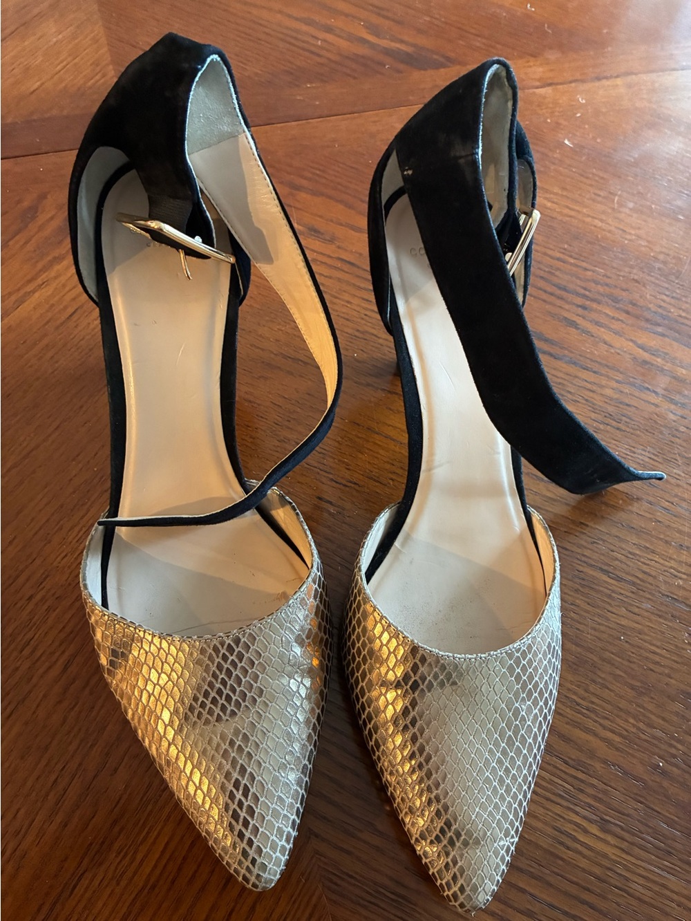 Cole Haan Maikki Black Suede Snake Print Leather D'Orsay Pumps Heels